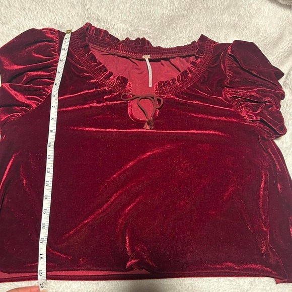 Free People Red Velvet Blouse Whimsy Goth Size Medium - Picture 4 of 7